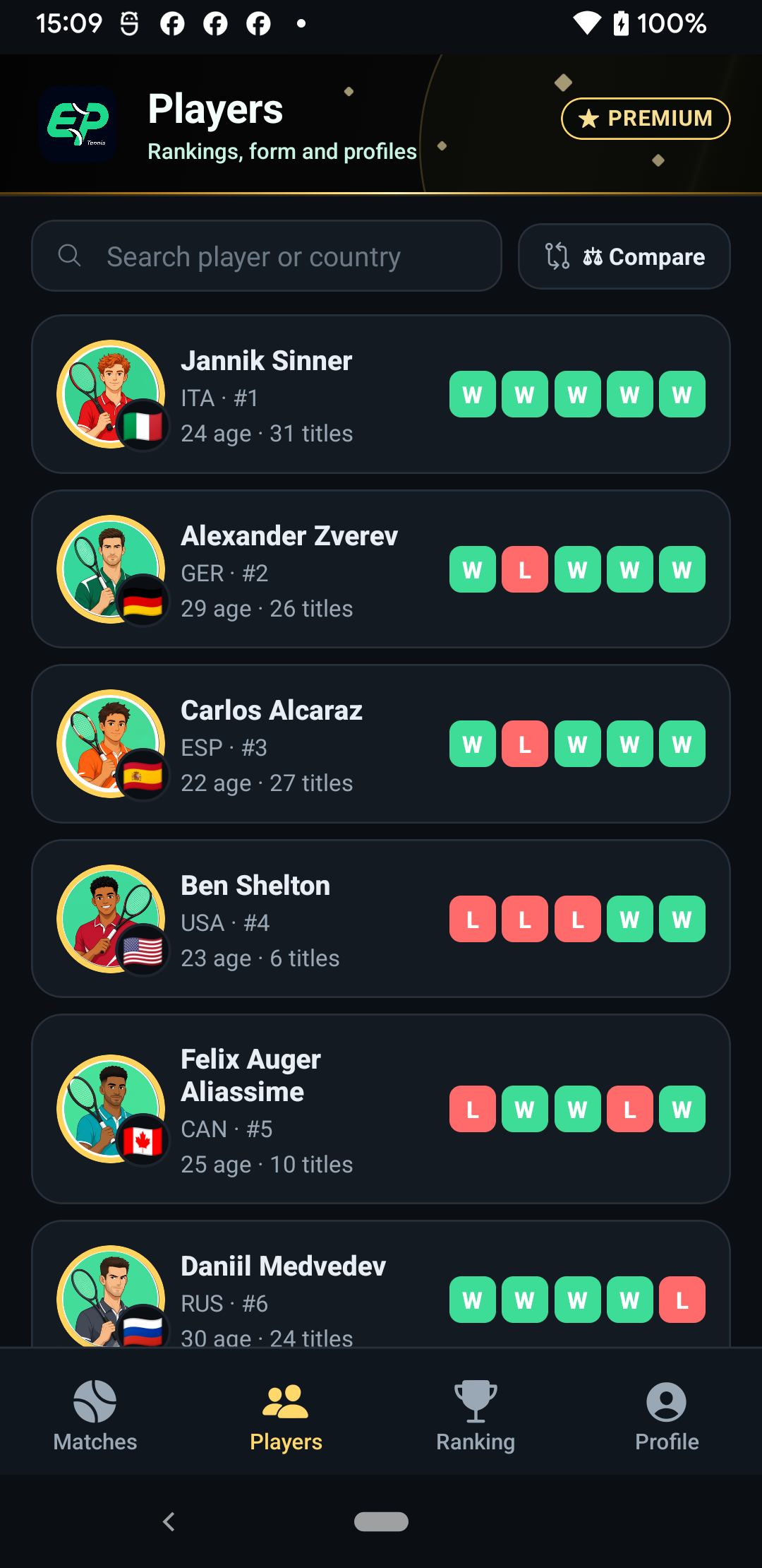 Players screen